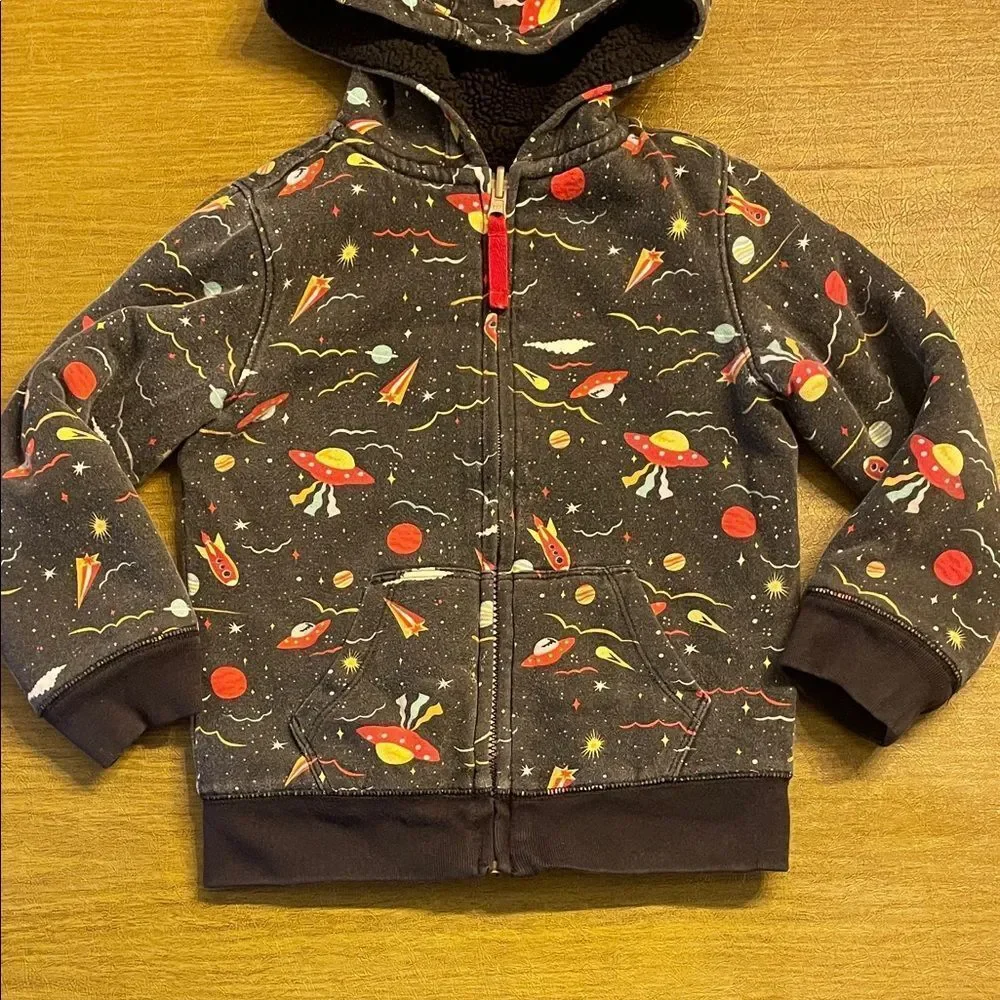 Land’s End Reversible Kids Space-Themed fleece Hoodie size XS 4-5